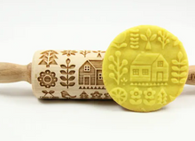 Load image into Gallery viewer, Handmade SCANDINAVIAN FOLK junior engraved rolling pin for cookies, embossing rolling pin by laser, gift for kids