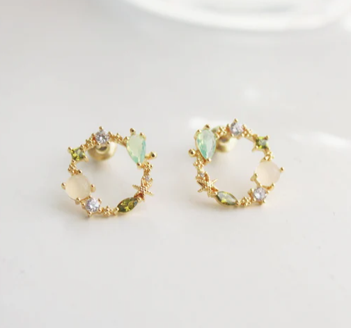 Summer Sea Treasures Earrings - Seashell and Starfish Crystal Sterling Silver Stud Earrings