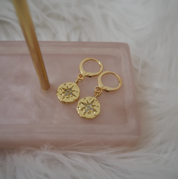 Handmade Gold plated hoop earrings star charm cubic zirconia