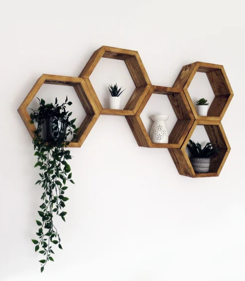 Set of 5 Hexagon Shelves | Floating Honeycomb Shelf | Geometric Shelves | Hexagonal Shelf