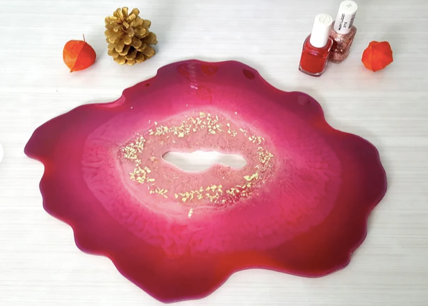 Pink or blue geode resin tray