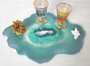 Pink or blue geode resin tray