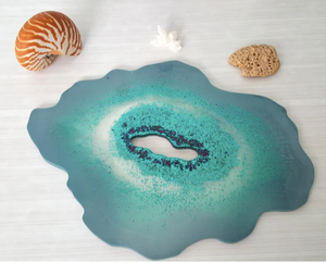 Pink or blue geode resin tray