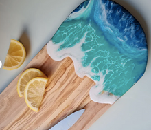 Load image into Gallery viewer, Large Blue Ocean Olive Wood Chopping Board Cheese / Charcuterie / Serving Kitchen Accessory Food Gift Home Beach Decor Modern Dining Room