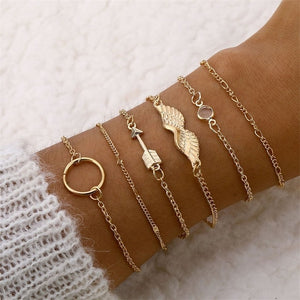 4 Pcs/set Women's Fashion Crystal Leaves Geometric Bracelet Set