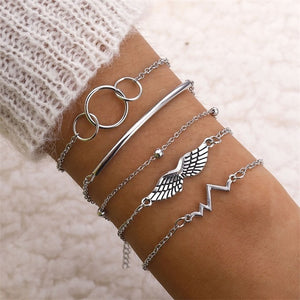 4 Pcs/set Women's Fashion Crystal Leaves Geometric Bracelet Set