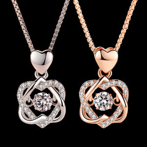 Romantic Double Heart Flower Pendant Necklace