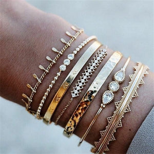 4 Pcs/set Women's Fashion Crystal Leaves Geometric Bracelet Set