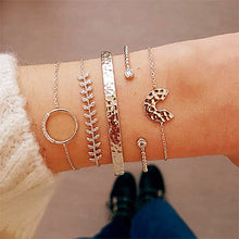 Load image into Gallery viewer, 4 Pcs/set Women&#39;s Fashion Crystal Leaves Geometric Bracelet Set