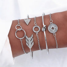 Load image into Gallery viewer, 4 Pcs/set Women&#39;s Fashion Crystal Leaves Geometric Bracelet Set