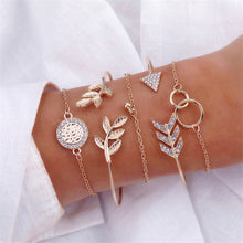 Load image into Gallery viewer, 4 Pcs/set Women&#39;s Fashion Crystal Leaves Geometric Bracelet Set