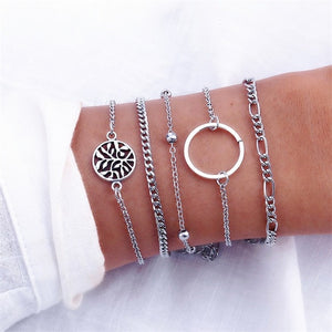 4 Pcs/set Women's Fashion Crystal Leaves Geometric Bracelet Set