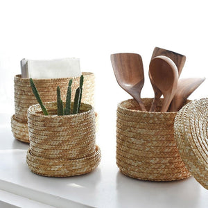 3 Pcs/Set Handmade Straw Woven Storage Basket