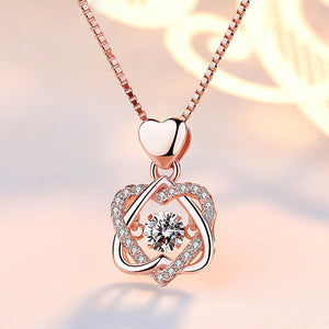 Romantic Double Heart Flower Pendant Necklace