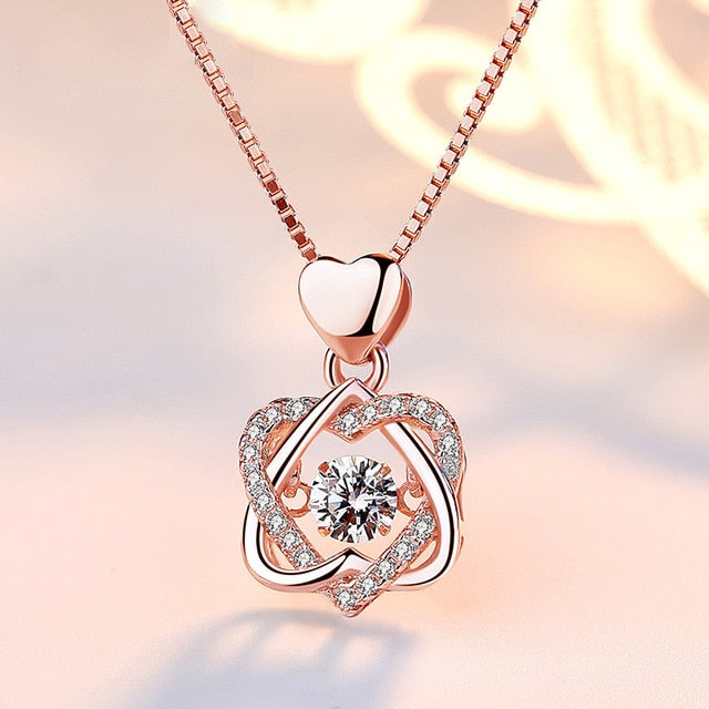 Romantic Double Heart Flower Pendant Necklace