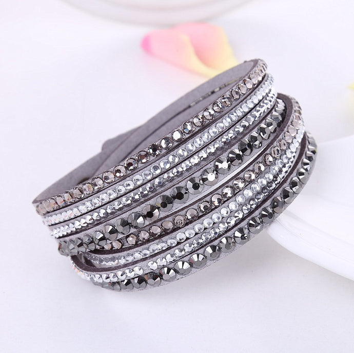 Leather Bracelet Rhinestone Crystal Bracelet Wrap