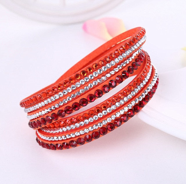 Leather Bracelet Rhinestone Crystal Bracelet Wrap