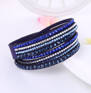 Leather Bracelet Rhinestone Crystal Bracelet Wrap