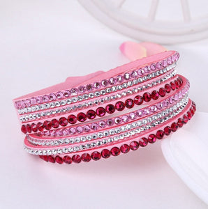 Leather Bracelet Rhinestone Crystal Bracelet Wrap