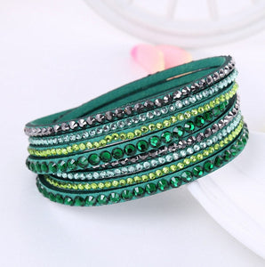 Leather Bracelet Rhinestone Crystal Bracelet Wrap