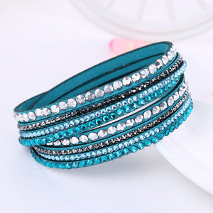 Leather Bracelet Rhinestone Crystal Bracelet Wrap