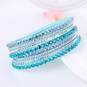 Leather Bracelet Rhinestone Crystal Bracelet Wrap