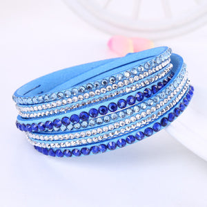 Leather Bracelet Rhinestone Crystal Bracelet Wrap