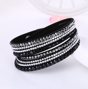 Leather Bracelet Rhinestone Crystal Bracelet Wrap