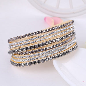 Leather Bracelet Rhinestone Crystal Bracelet Wrap