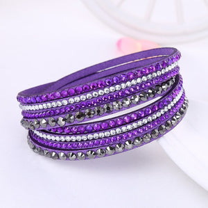 Leather Bracelet Rhinestone Crystal Bracelet Wrap