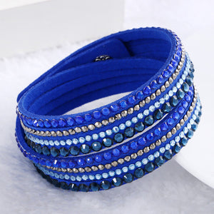 Leather Bracelet Rhinestone Crystal Bracelet Wrap