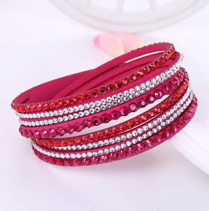 Leather Bracelet Rhinestone Crystal Bracelet Wrap