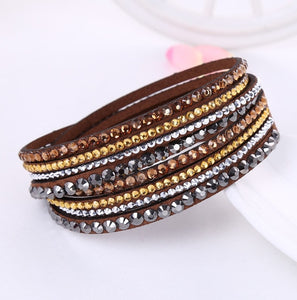 Leather Bracelet Rhinestone Crystal Bracelet Wrap