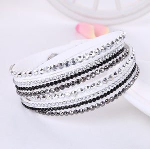 Leather Bracelet Rhinestone Crystal Bracelet Wrap