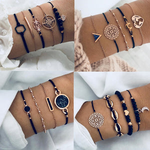 Bohemian Black Beads Chain Bracelets Bangles