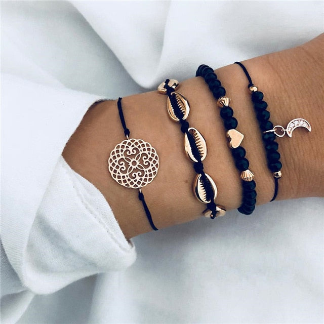 Bohemian Black Beads Chain Bracelets Bangles