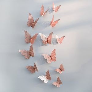 12pcs/set Rose gold 3D Butterfly Wall Sticker