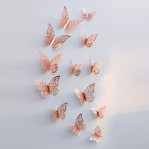 12pcs/set Rose gold 3D Butterfly Wall Sticker