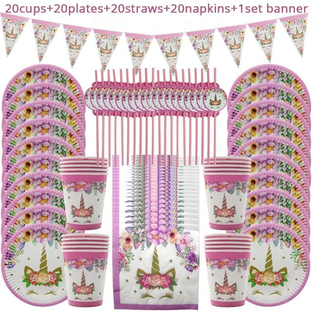 51/81pcs Unicorn Party Supplies Kids Birthday