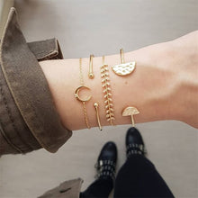 Load image into Gallery viewer, 4 Pcs/set Women&#39;s Fashion Crystal Leaves Geometric Bracelet Set